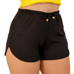 Short Feminino de Malha Canelada Preto Ajustável - comprar online