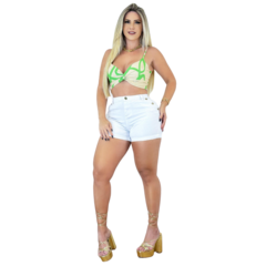 Short Jeans Feminino com Detalhes Laterais Branco e Preto - loja online