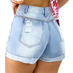 Short Jeans Feminino Cintura Alta com lavagem Clara - Lojas 44