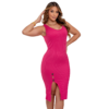 Vestido Feminino de Malha Ribana Rosa com Fenda Lateral