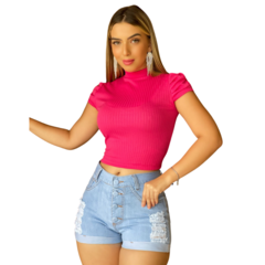 Blusa Feminina Curta Canelada Princesa Cor Rosa: Pink Style - loja online