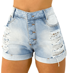 Short Jeans Feminino Cintura Alta com lavagem Clara na internet