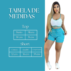 Short Feminino Malha Azul Listrado AJustável com Top na internet