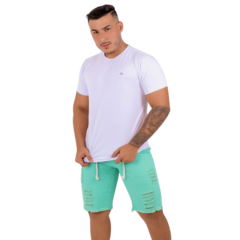 Bermuda Jeans Masculina Destroyed Verde Neon - Lojas 44