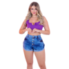 Short Jeans Feminino Curto Barra Dobrada com 4 Botões