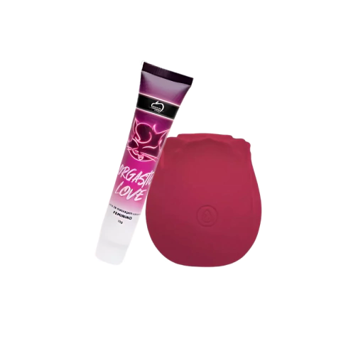 Kit Estimulador Rosa Estimuladora de Clitóris com 10 Modos de Pulsação + Gel Excitante Feminino Orgastic Love