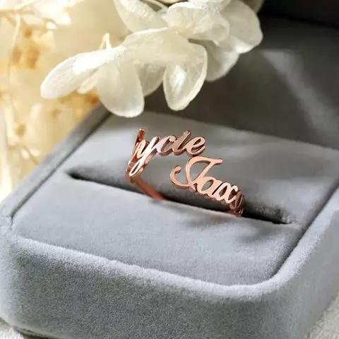 Anillos personalizados con dos nombres, anillos de acero inoxidable