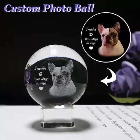 Texto fotográfico, bola de cristal personalizada, grabado láser 2D