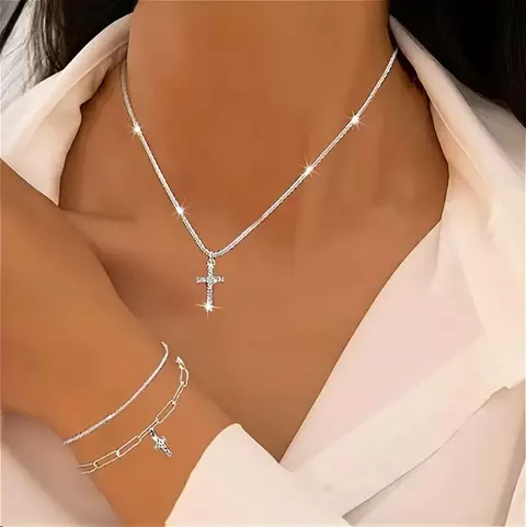 Conjunto de pulsera y collar de Plata de Ley 925 brillante