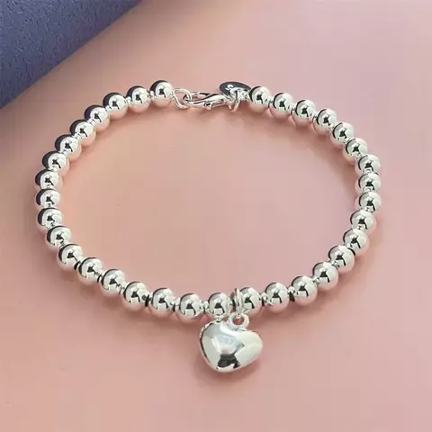 Pulsera de plata de ley 925 con cuentas de Buda en forma de corazón