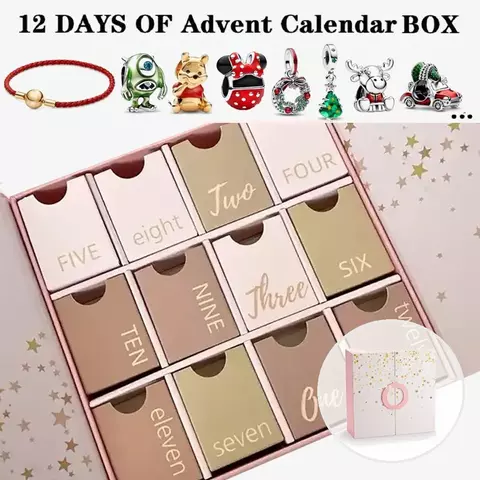 Caja de calendario de Charm de 12 meses para Navidad, caja de regalo sorpresa,