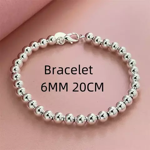 Pulsera de plata de ley 925 de 18-20CM, cuentas exquisitas de 6MM