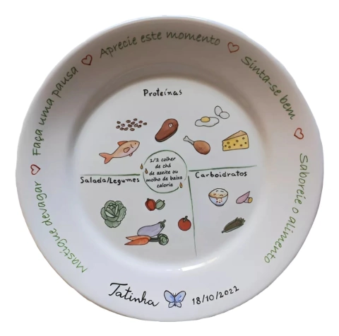 Prato bariátrico 24 cm personalizado com nome e data da cirurgia