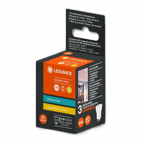 7019621 - LED Dicróica PAR11 3W 3000K BIV GU10 - Ledvance