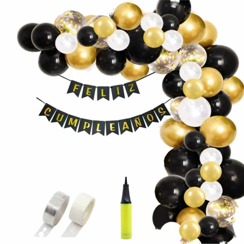 Arcos De Globos 68Pcs Perlados Latex Dorado Y Negro