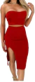 Conjunto Feminino Saia Midi e Fenda com Cropped Tomara que caia - loja online