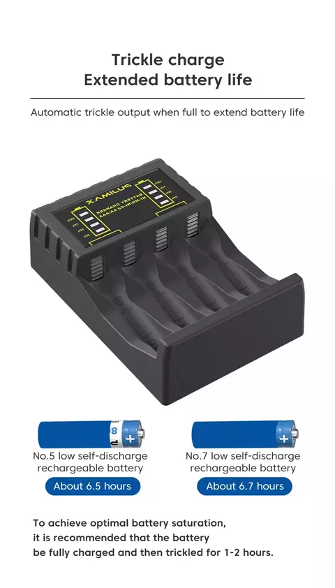 Carregador de Bateria Rápido Inteligente com Indicador, 4 Slots, USB C, Micro J