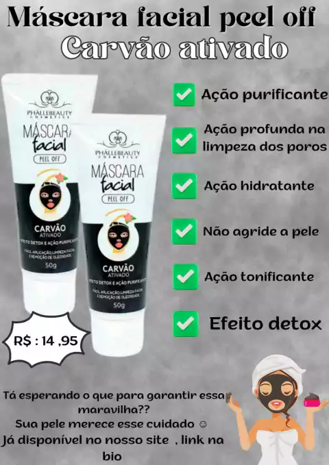Máscara fácial peel off carvão ativado phallebeauth - comprar online