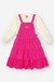 CONJ BLUSA ML E SALOPETE NATURAL/ROSA NEON na internet