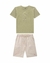 CONJUNTO CAMISETA EM MALHA TRABALHADA E BERMUDA EM VISCO LINHO01 / CHA - comprar online