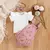 Padrão de flor macacão suspensor com arco Headband, Fly Sleeve, Tops em torno - Kallex shop