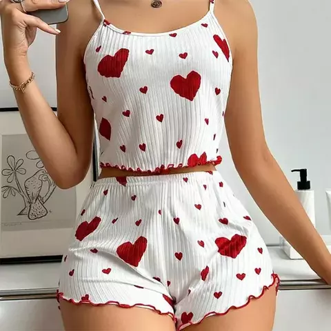 Kallex Conjunto de pijamas femininos pijamas 2 peças regata curta e shorts sml branco