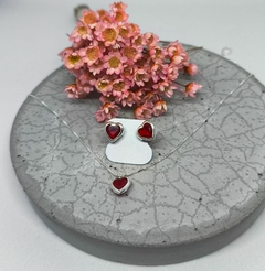 Conjunto Coração Embutido Vermelho Prata 925 - comprar online