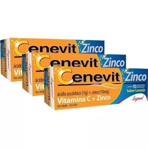 Kit 3 Vitamina C 1g + Zinco Cenevit Zinco - 10 Comprimidos Efervescentes IMUNIDADE - comprar online