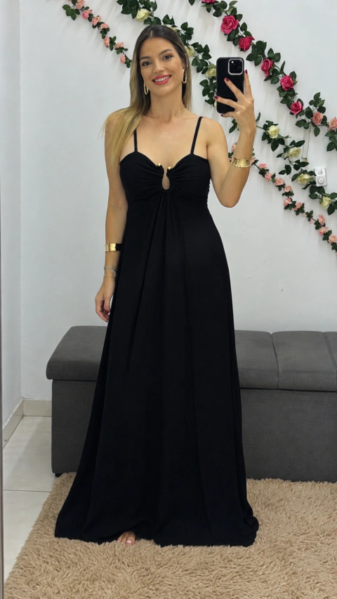 Vestido longo preto de alças – tamanho único