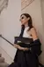 Bolsa Baguete Dix Couro Preto / Metal Ouro - Loulou Shoes