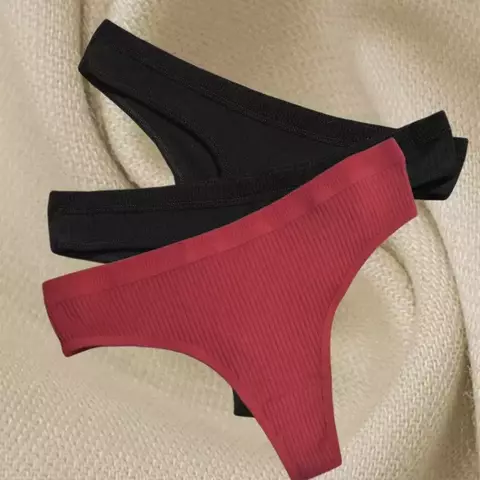 3 pçs/set tangas de algodão feminino com nervuras baixo crescimento g-string s