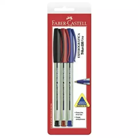 Caneta Esferográfica FABER-CASTELL Trilux c/ 3 Unds - 0,8mm
