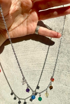 Cadena acero quirúrgico con esferas de 7 chakras