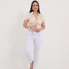 Calça branca jeans feminina skinny lycra modeladora