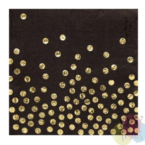GUARDANAPO DE PAPEL PRETO COM POÁ DOURADO 33X33CM C/20 FOLHAS - 01 UNIDADE