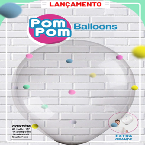 BALÃO REDONDO DE LÁTEX POMPOM SORTIDO EXTRA GRANDE 15"(APROX.40CM) - 01 UNIDADE
