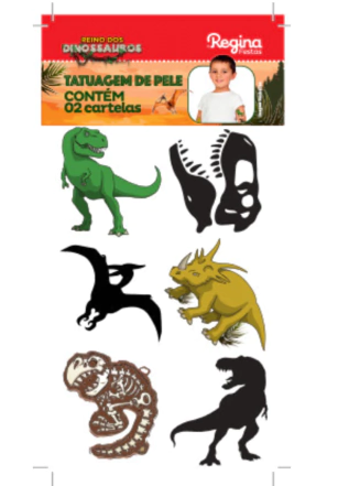 TATUAGEM DE PELE DINOSSAURO COM 12 UNIDADES - 01 UNIDADE