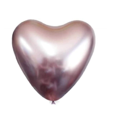 BALÃO DE LÁTEX CORAÇÃO LISO ALUMÍNIO ROSE 11" (APROX.28CM) - 06 UNIDADES