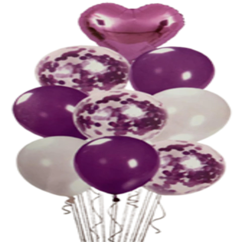 BUQUÊ DE BALÕES METALIZADO LILÁS E LÁTEX C/9 PEÇAS - 01 UNIDADE