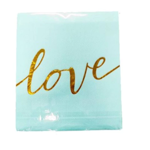 GUARDANAPO DE PAPEL AZUL CANDY COM LOVE DOURADO 33X33CM C/20 FOLHAS - 01 UNIDADE