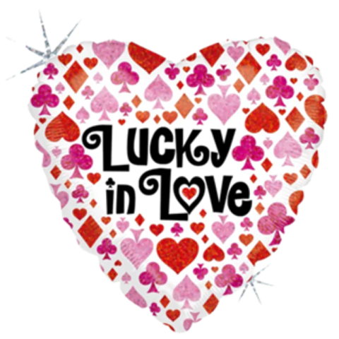 BALÃO METALIZADO CORAÇÃO LUCKY IN LOVE 18"(APROX.46CM) - 01 UNIDADE