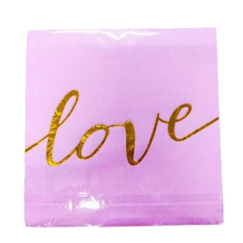 GUARDANAPO DE PAPEL LILÁS CANDY COM LOVE DOURADO 33X33CM C/20 FOLHAS - 01 UNIDADE