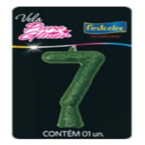 VELA PURO GLITTER VERDE NÚMERO 7 - 01 UNIDADE