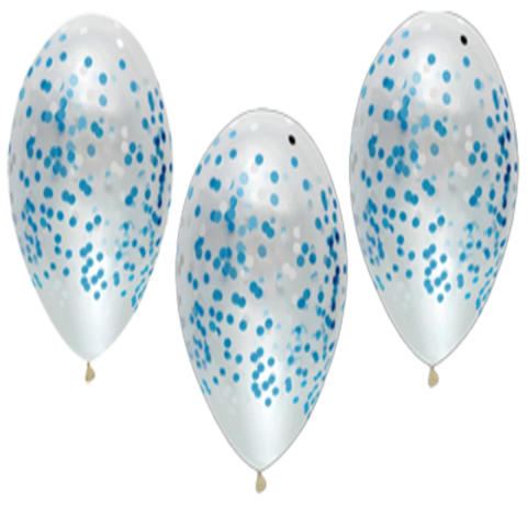 BALÃO REDONDO DE LÁTEX CONFETTI TONS DE AZUL 12" (APROX.31CM) - 12 UNIDADE