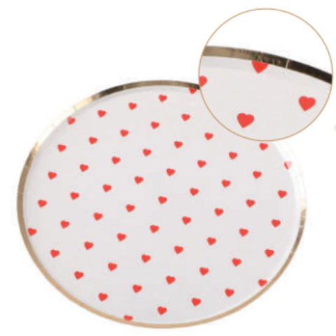 PRATO PAPEL CORACAO VERMELHO BORDA DOURADA C/08 UN - 01 UNIDADE
