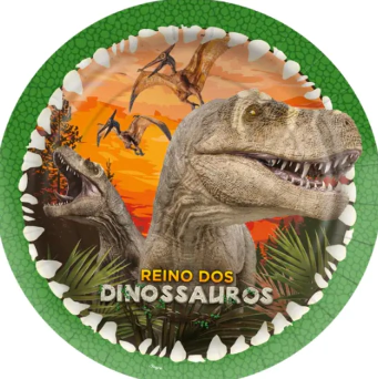 PRATO PAPEL REDONDO 18 cm DINOSSAURO 08 un. - 01 UNIDADE