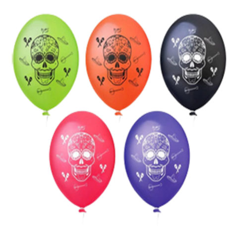 BALÃO REDONDO DE LÁTEX CAVEIRA MEXICANA COLORIDO C/25 11"(APROX.28CM) - 01 UNIDADE