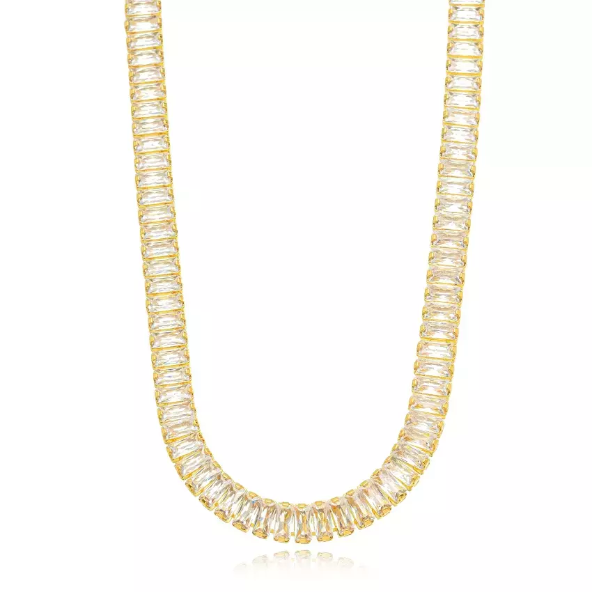 Choker Semijoia Cristais Baguete - Ouro