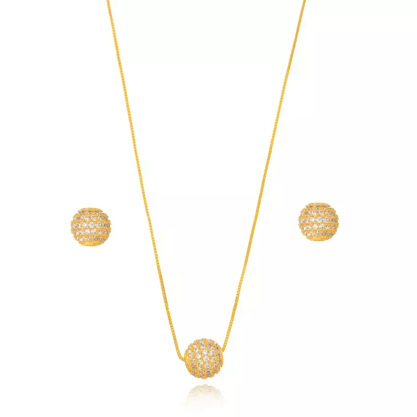 Conjunto Semijoia Bola Micro Zircônia - Ouro