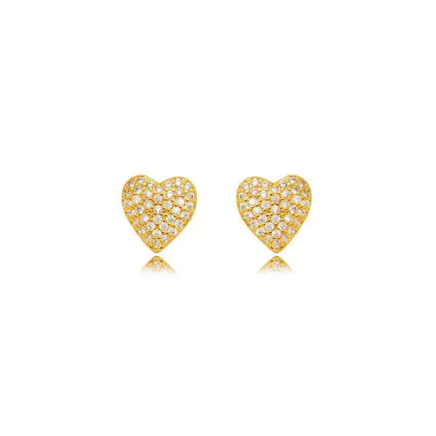 Brinco Semijoia Coração Micro Zircônia - Ouro